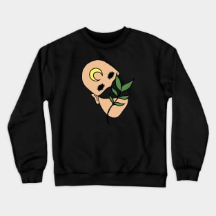 Surreal Black Eyed Plant Person with Crescent Moon Face Tattoo - Medium Skin Crewneck Sweatshirt